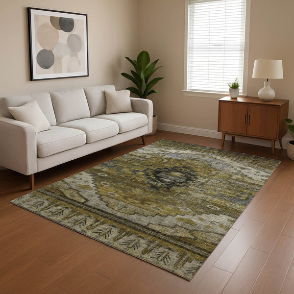 HomeRoots 9' X 12' Washable Brown Ivory and Gray Oriental Area Rug with UV Protection - Durable & Stylish 701026