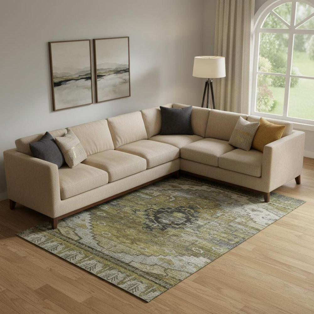 HomeRoots 10' X 14' Elegant Brown Ivory Gray Oriental Washable Area Rug with UV Protection for Homes 701027