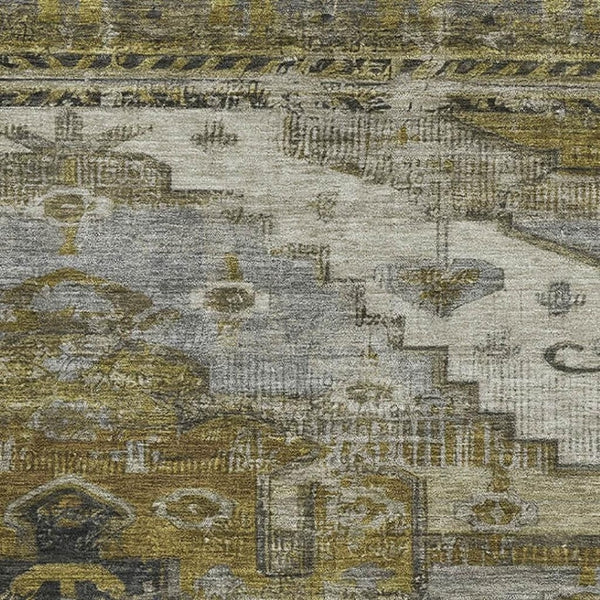 HomeRoots 10' X 14' Elegant Brown Ivory Gray Oriental Washable Area Rug with UV Protection for Homes 701027