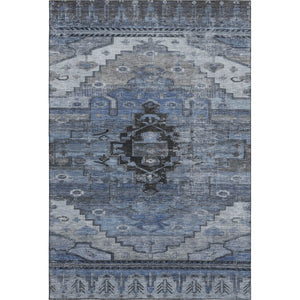 HomeRoots 5' X 8' Blue Gray Charcoal Oriental Washable Area Rug - Durable, Stylish, UV Protected & Easy Care 701029