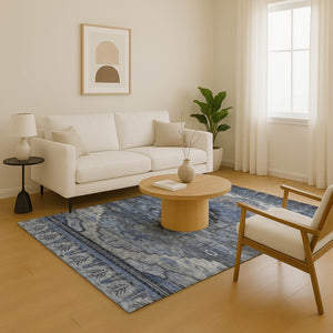 HomeRoots 5' X 8' Blue Gray Charcoal Oriental Washable Area Rug - Durable, Stylish, UV Protected & Easy Care 701029