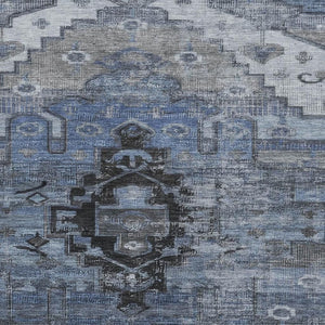 HomeRoots 5' X 8' Blue Gray Charcoal Oriental Washable Area Rug - Durable, Stylish, UV Protected & Easy Care 701029