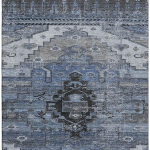 HomeRoots 5' X 8' Blue Gray Charcoal Oriental Washable Area Rug - Durable, Stylish, UV Protected & Easy Care 701029