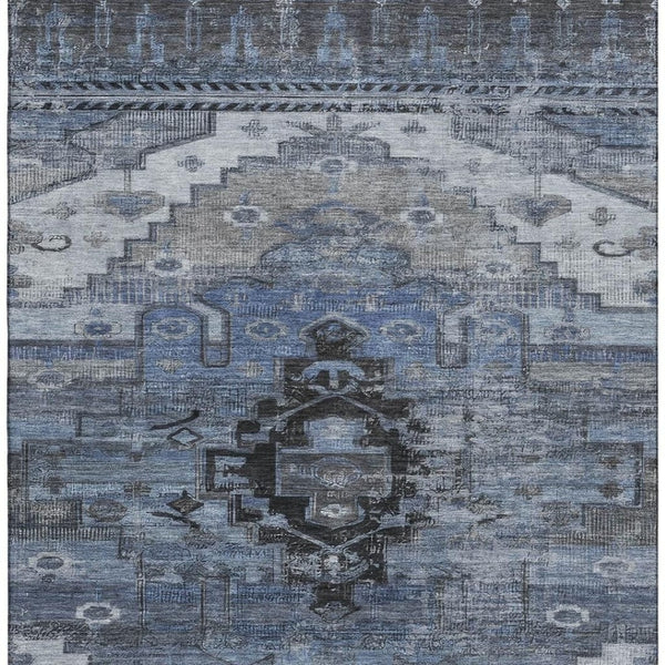 HomeRoots 5' X 8' Blue Gray Charcoal Oriental Washable Area Rug - Durable, Stylish, UV Protected & Easy Care 701029