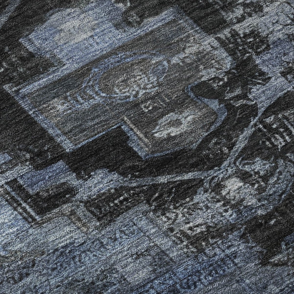 HomeRoots 8' Blue Gray & Charcoal Oriental Washable Round Rug - Stain Resistant, UV Protected & Family Friendly! 701030