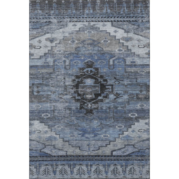 HomeRoots 8' X 10' Stylish Washable Blue Gray Charcoal Area Rug with UV Protection for Busy Homes & Pets 701031