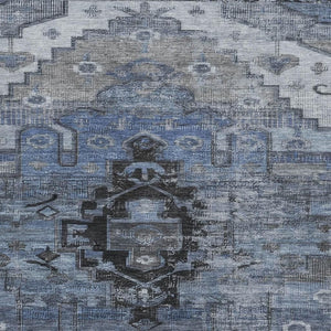 HomeRoots 9' X 12' Blue-Gray Charcoal Oriental Area Rug - Washable, UV-Protected, Stylish for High-Traffic Homes 701032
