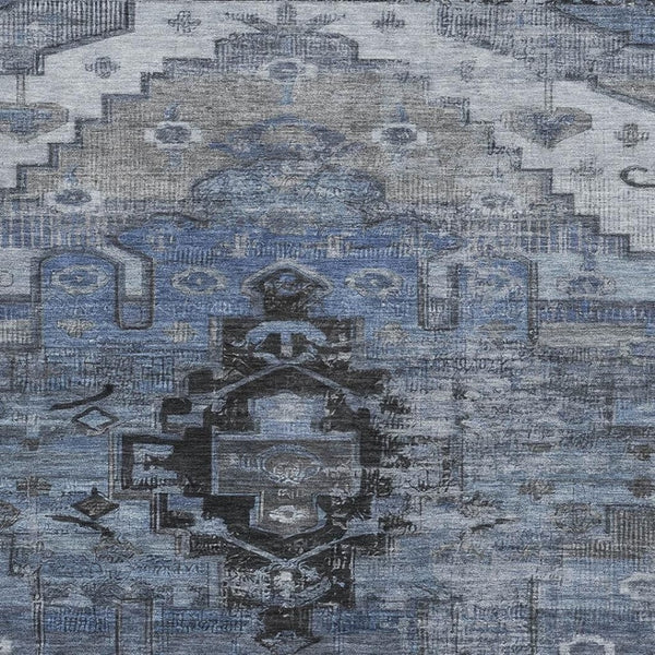 HomeRoots 9' X 12' Blue-Gray Charcoal Oriental Area Rug - Washable, UV-Protected, Stylish for High-Traffic Homes 701032