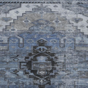HomeRoots 10' Blue Gray and Charcoal Oriental Washable Area Rug - UV Protected, Stain Resistant, Non-Slip Backing 701033