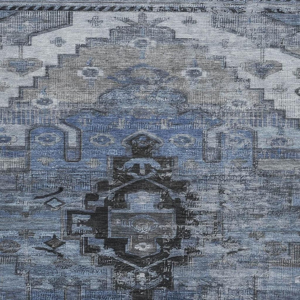 HomeRoots 10' Blue Gray and Charcoal Oriental Washable Area Rug - UV Protected, Stain Resistant, Non-Slip Backing 701033