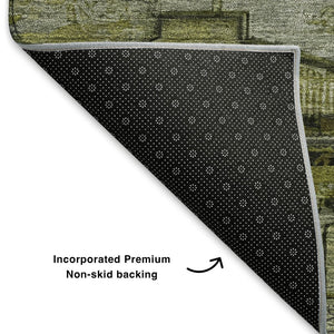 HomeRoots 5' X 8' Olive Green Gray Ivory Oriental Rug - Washable, UV-Protected & Perfect for Busy Homes! 701035