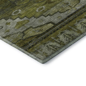 HomeRoots 5' X 8' Olive Green Gray Ivory Oriental Rug - Washable, UV-Protected & Perfect for Busy Homes! 701035