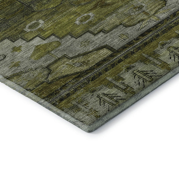 HomeRoots 5' X 8' Olive Green Gray Ivory Oriental Rug - Washable, UV-Protected & Perfect for Busy Homes! 701035
