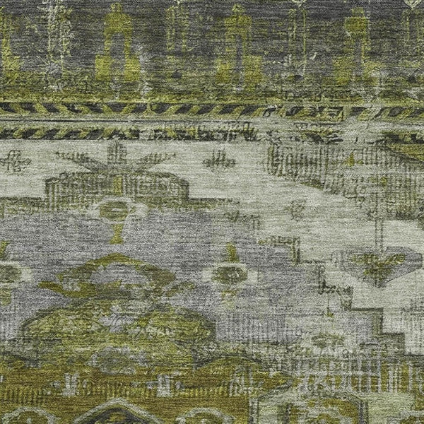 HomeRoots 5' X 8' Olive Green Gray Ivory Oriental Rug - Washable, UV-Protected & Perfect for Busy Homes! 701035