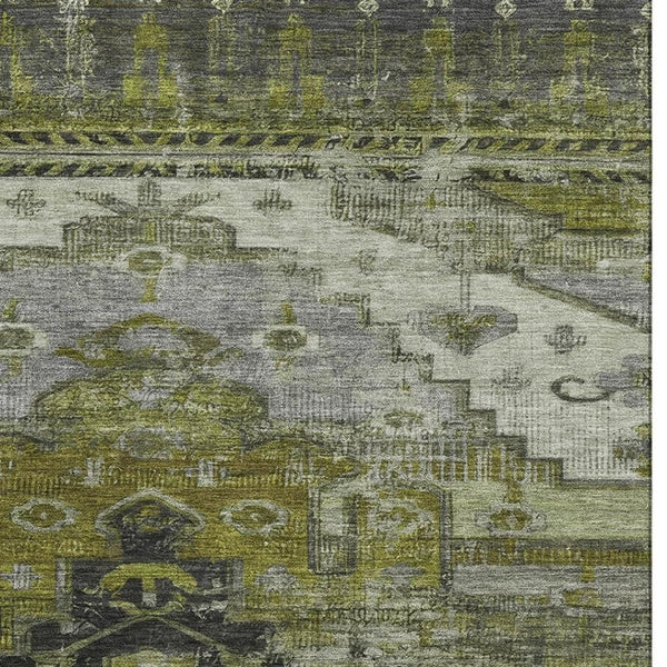 HomeRoots 5' X 8' Olive Green Gray Ivory Oriental Rug - Washable, UV-Protected & Perfect for Busy Homes! 701035