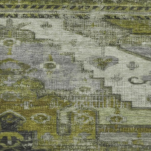HomeRoots 8' X 10' Olive Green Gray Ivory Washable Oriental Area Rug with UV Protection & Stain Resistance 701037