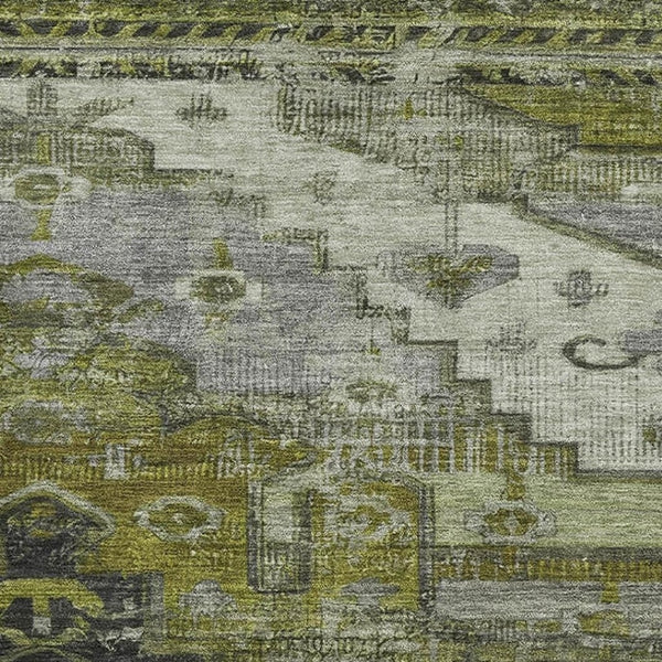 HomeRoots 8' X 10' Olive Green Gray Ivory Washable Oriental Area Rug with UV Protection & Stain Resistance 701037