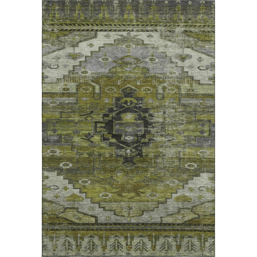 HomeRoots 9' Olive Green, Gray & Ivory Oriental Area Rug - Washable, UV Protected, Durable & Stain Resistant! 701038
