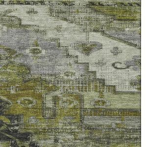 HomeRoots 9' Olive Green, Gray & Ivory Oriental Area Rug - Washable, UV Protected, Durable & Stain Resistant! 701038