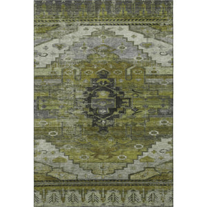 HomeRoots 9' Olive Green, Gray & Ivory Oriental Area Rug - Washable, UV Protected, Durable & Stain Resistant! 701038
