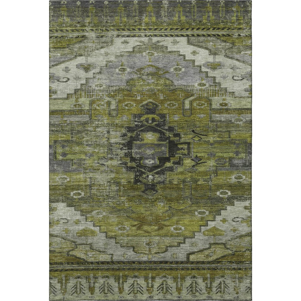 HomeRoots 9' Olive Green, Gray & Ivory Oriental Area Rug - Washable, UV Protected, Durable & Stain Resistant! 701038