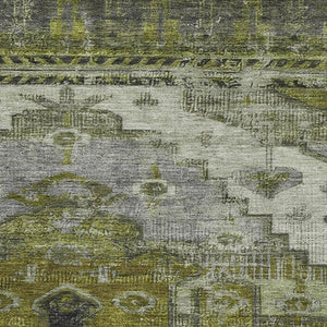 HomeRoots 10' X 14' Washable Olive Green, Gray & Ivory Oriental Area Rug with UV Protection for Busy Homes 701039