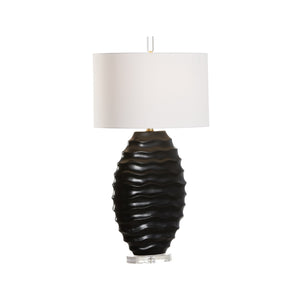 Chelsea House Huaraz Ceramic Lamp By Shayla Copas — Black Glazed Sculptural Base With White Silk Shade, 31.5" H 70104