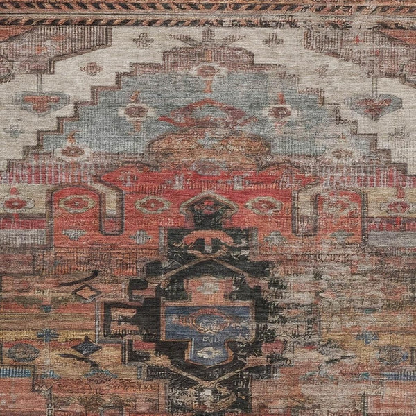 HomeRoots 5' X 8' Stylish Rust Gray Beige Oriental Area Rug - Washable, UV Protected & Non-Slip Backing 701041