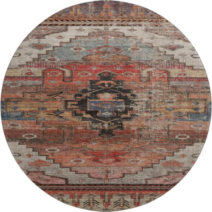 HomeRoots 8' Elegant Rust Gray and Beige Oriental Washable Round Rug with UV Protection for All Spaces 701042