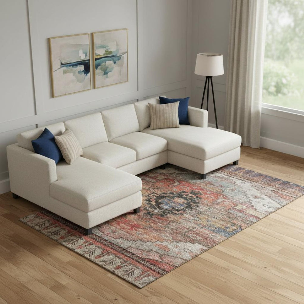 HomeRoots 9' X 12' Rust Gray And Beige Oriental Area Rug - Stain Resistant, UV Protected, Easy Care Style! 701044
