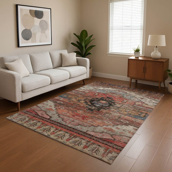 HomeRoots 9' X 12' Rust Gray And Beige Oriental Area Rug - Stain Resistant, UV Protected, Easy Care Style! 701044
