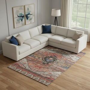 HomeRoots 10' X 14' Elegant Rust Gray and Beige Oriental Washable Area Rug with UV Protection, Durable & Stylish 701045