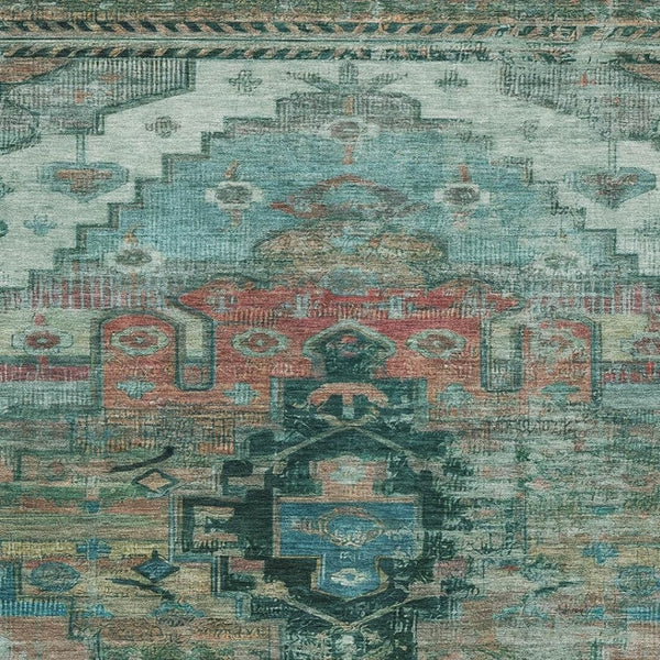 HomeRoots 5' x 8' Teal Copper Gold Oriental Area Rug – Washable, Stain-Resistant, UV Protected for Busy Homes 701047