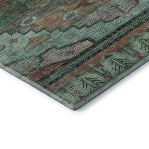 HomeRoots 8' Teal Copper Gold Oriental Round Rug - UV Protected, Washable, Durable Design for High-Traffic Spaces 701048