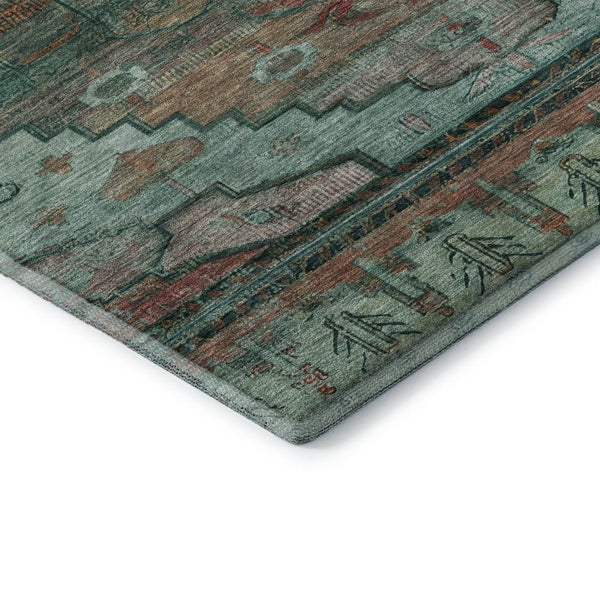 HomeRoots 8' Teal Copper Gold Oriental Round Rug - UV Protected, Washable, Durable Design for High-Traffic Spaces 701048