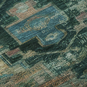 HomeRoots 8' Teal Copper Gold Oriental Round Rug - UV Protected, Washable, Durable Design for High-Traffic Spaces 701048