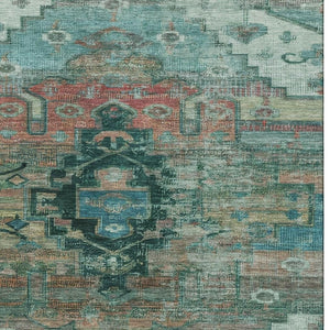 HomeRoots 9' X 12' Elegant Teal Copper Gold Oriental Area Rug – Washable, UV Protected, Stain Resistant & Durable 701050