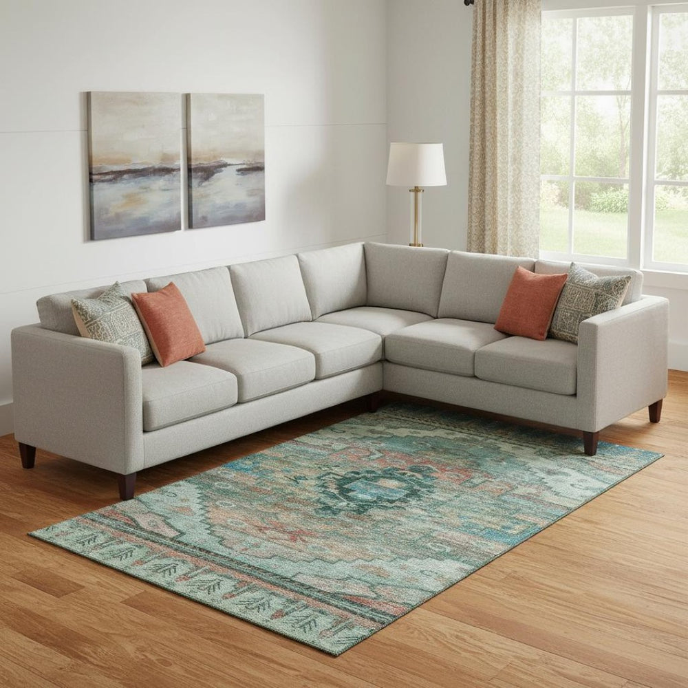 HomeRoots 10' X 14' Teal Copper & Gold Oriental Area Rug - Washable, UV-Protected, Stain-Resistant & Non-Slip! 701051