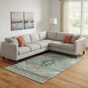 HomeRoots 10' X 14' Teal Copper & Gold Oriental Area Rug - Washable, UV-Protected, Stain-Resistant & Non-Slip! 701051