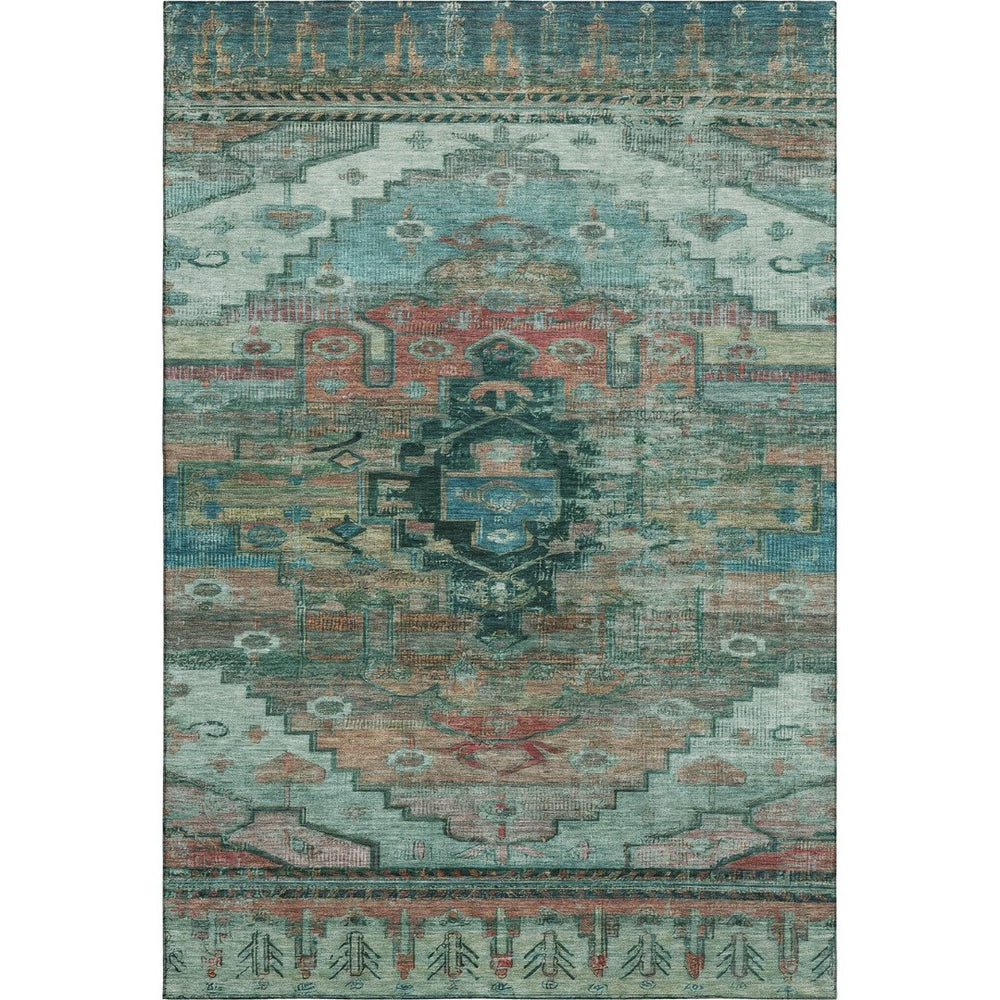 HomeRoots 10' X 14' Teal Copper & Gold Oriental Area Rug - Washable, UV-Protected, Stain-Resistant & Non-Slip! 701051