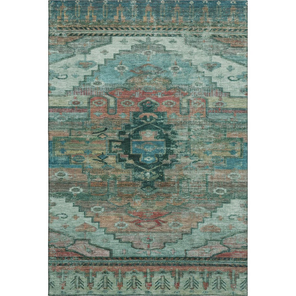 HomeRoots 10' X 14' Teal Copper & Gold Oriental Area Rug - Washable, UV-Protected, Stain-Resistant & Non-Slip! 701051