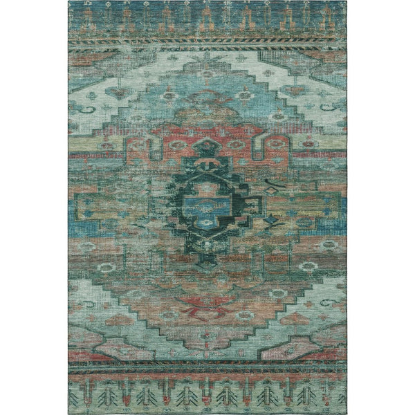 HomeRoots 10' X 14' Teal Copper & Gold Oriental Area Rug - Washable, UV-Protected, Stain-Resistant & Non-Slip! 701051
