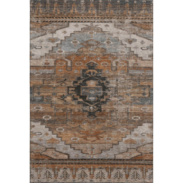 HomeRoots 5' X 8' Terra Cotta Gray Beige Oriental Area Rug - Stylish Washable Design with UV Protection! 701053