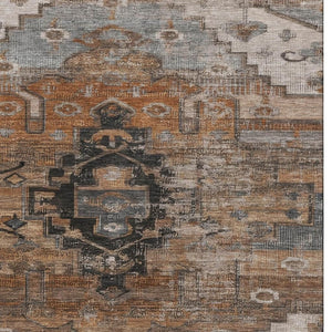 HomeRoots 5' X 8' Terra Cotta Gray Beige Oriental Area Rug - Stylish Washable Design with UV Protection! 701053