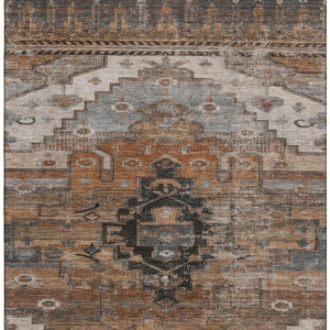 HomeRoots 5' X 8' Terra Cotta Gray Beige Oriental Area Rug - Stylish Washable Design with UV Protection! 701053