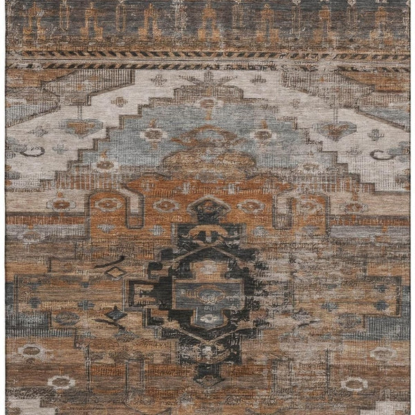 HomeRoots 5' X 8' Terra Cotta Gray Beige Oriental Area Rug - Stylish Washable Design with UV Protection! 701053