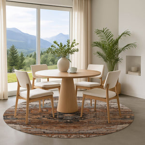 HomeRoots 8' Stylish Terra Cotta Gray & Beige Oriental Round Rug - Washable, UV Protected, Ideal for Busy Homes 701054