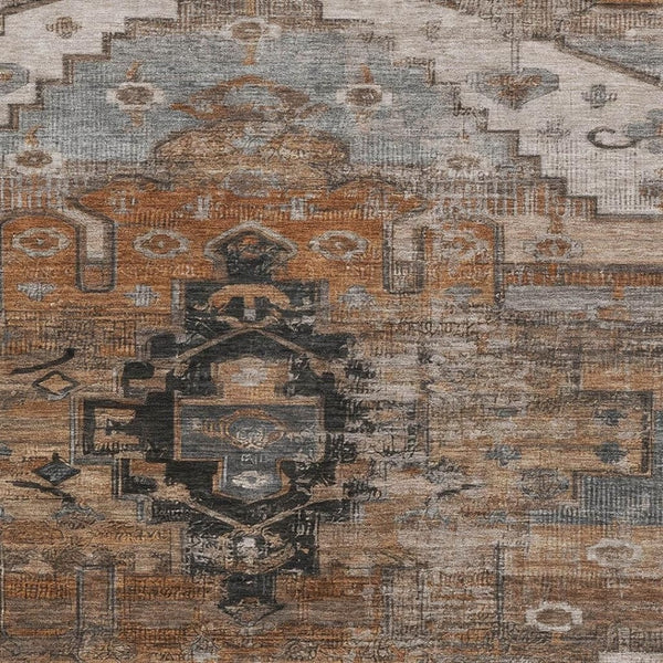 HomeRoots 8' X 10' Elegant Terra Cotta Gray Beige Washable Area Rug with UV Protection for Family Homes 701055