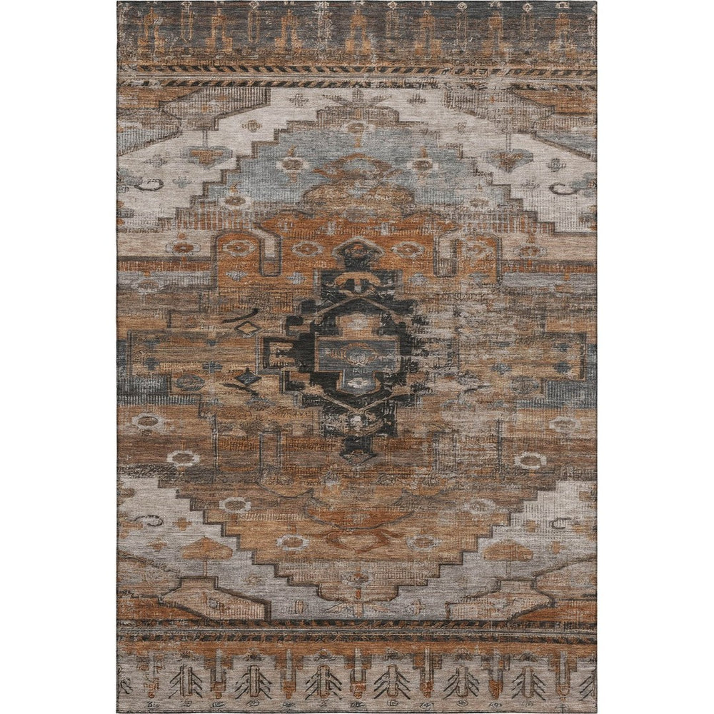HomeRoots 9' X 12' Stylish Terra Cotta Gray Beige Washable Area Rug - UV Protected, Stain Resistant Design! 701056