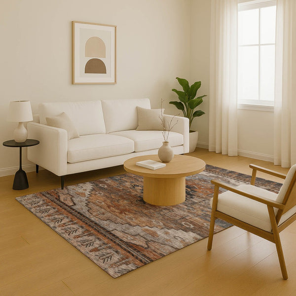 HomeRoots 9' X 12' Stylish Terra Cotta Gray Beige Washable Area Rug - UV Protected, Stain Resistant Design! 701056